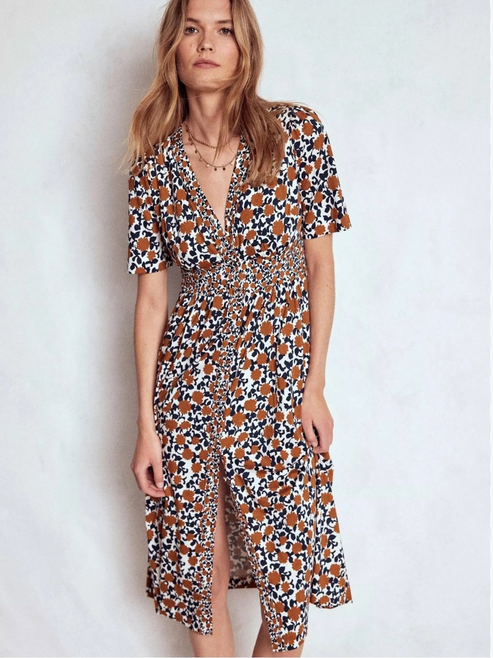 Boden Floral V-Neck Maxi Dress Natalia jersey US 16-18/XL